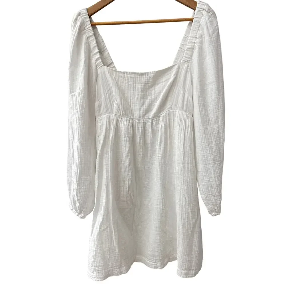 J. Crew Squareneck Soft Gauze White Dress Pockets Size Small